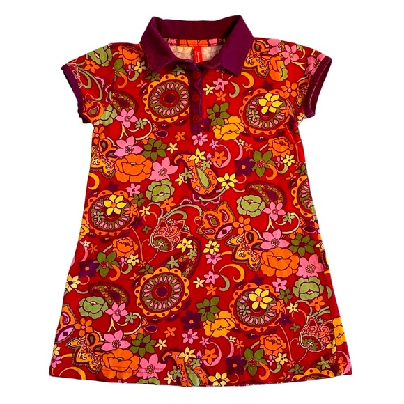 Hanna Andersson | Little Girl Red & Pink Floral Shirt Dress  Size 4T - Picture 1 of 8